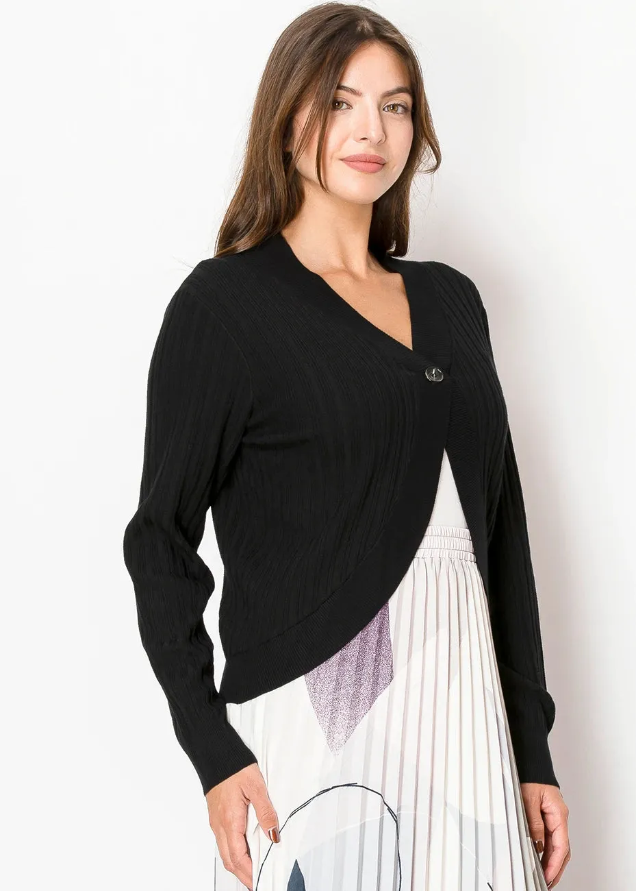 Black Rib-Knit Cardigan