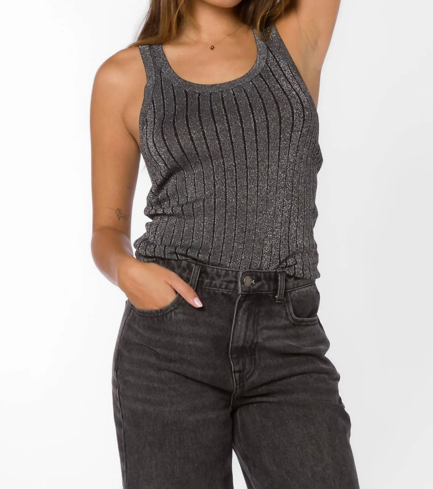 Caryn Shimmer Tank Top In Dark Silver