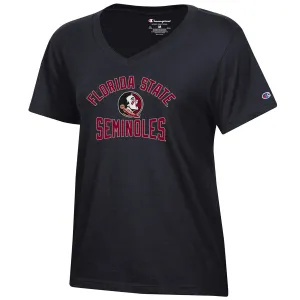 Champion Women's Florida State Seminoles/Seminole Logo Design Short Sleeve V-neck T-shirt - Black Champion Clothing Women