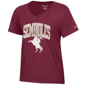 Champion Women's Seminoles Unconquered Silhouette Short Sleeve V-neck T-shirt - Garnet Champion Clothing Women