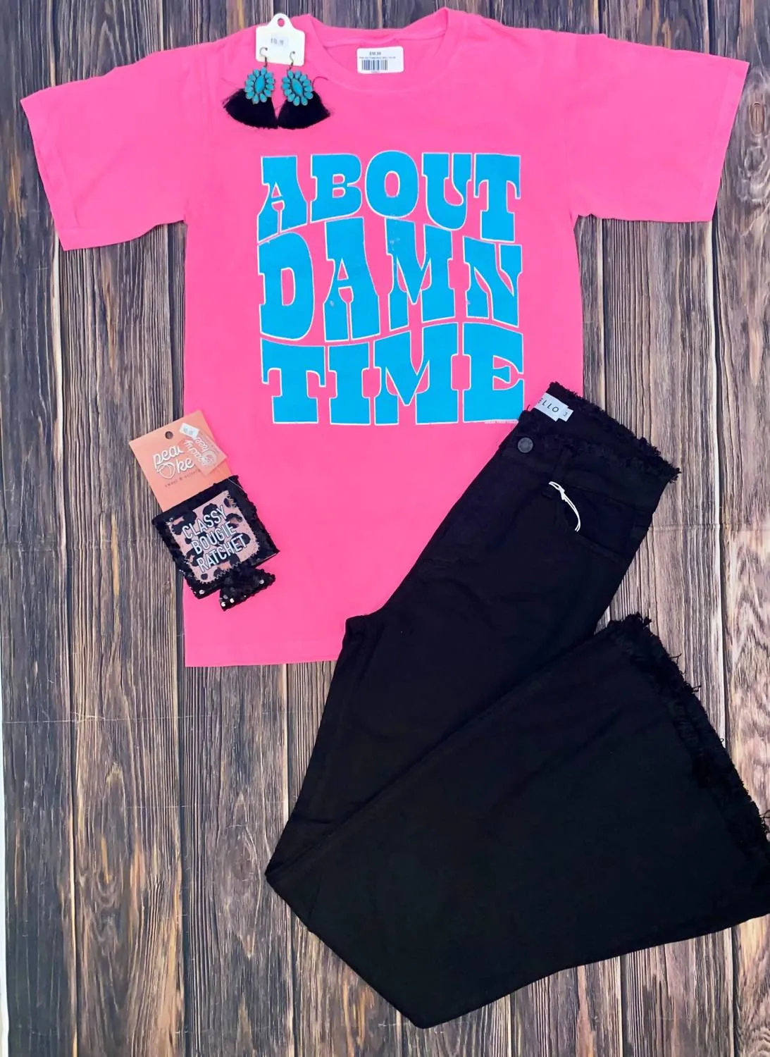 Comfort Colors About Damn Time Tee In Pink & Aqua