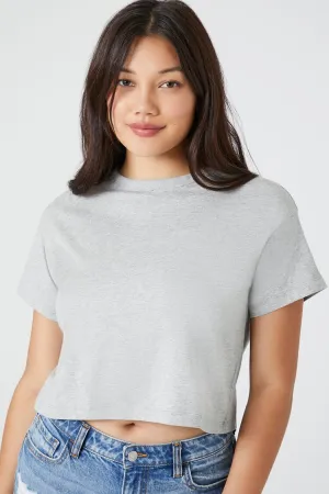 Forever 21 Women's Crew Neck Cropped T-Shirt Heather Grey Forever 21