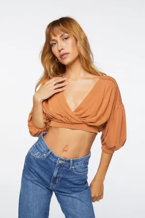 Forever 21 Women's Draped Surplice Crop Top Praline Forever 21