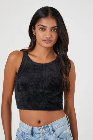 Forever 21 Women's Fuzzy Sweater-Knit Tank Top Black Forever 21