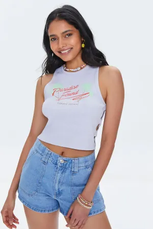 Forever 21 Women's Paradise Found Graphic Cutout Crop Top Lavender/Multi Forever 21