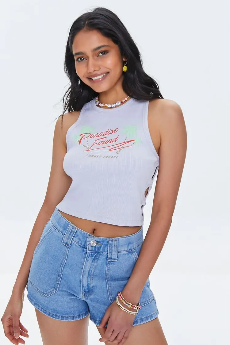 Forever 21 Women's Paradise Found Graphic Cutout Crop Top Lavender/Multi Forever 21