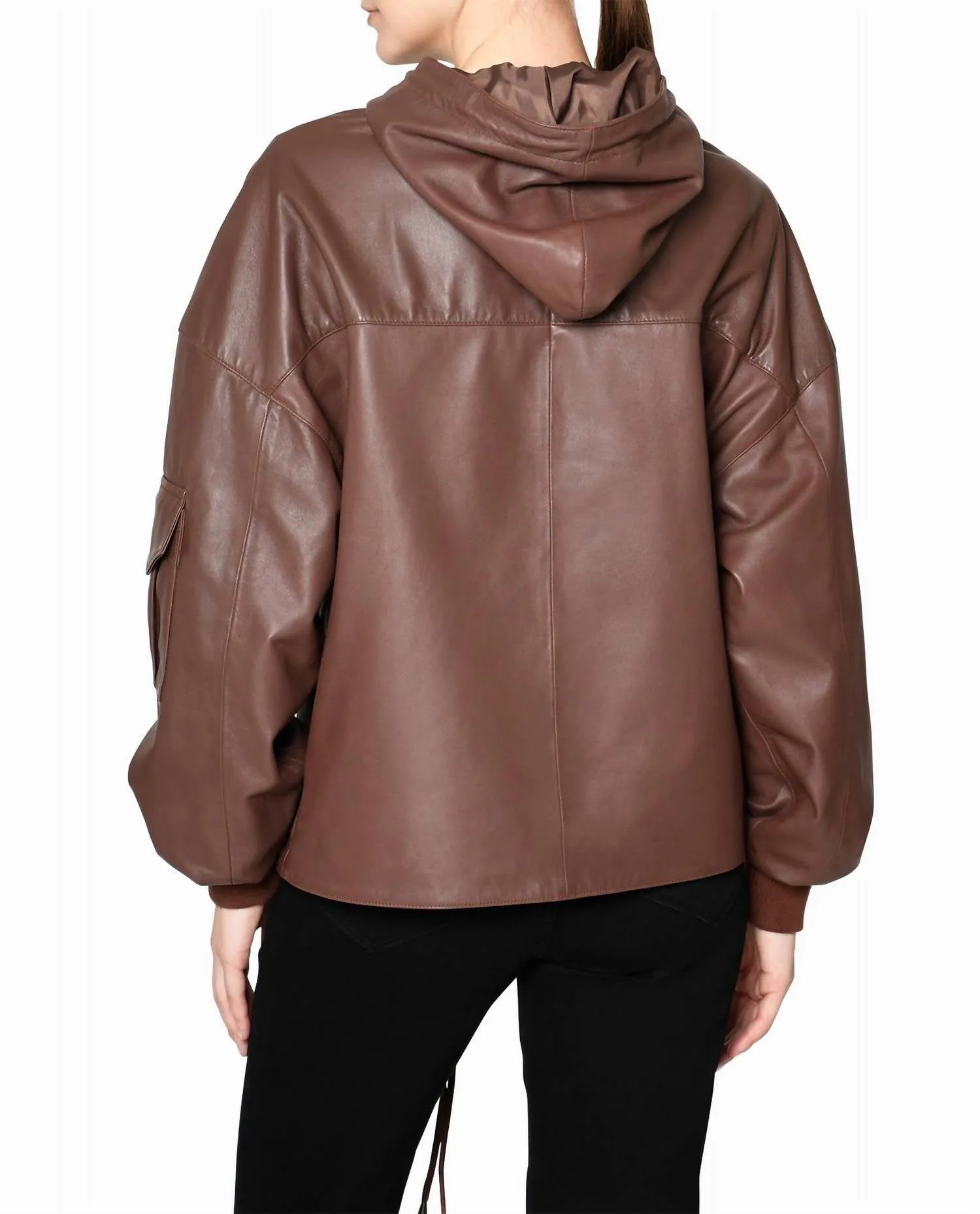 Leather Space Hoodie In Brown