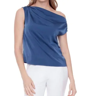 Lily Solid Satin Assymetric Top In Midnight