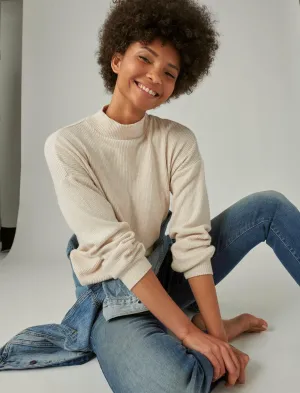 Lucky Brand Cloud Rib Bubble Mock Neck Top Straw Heather Lucky Brand