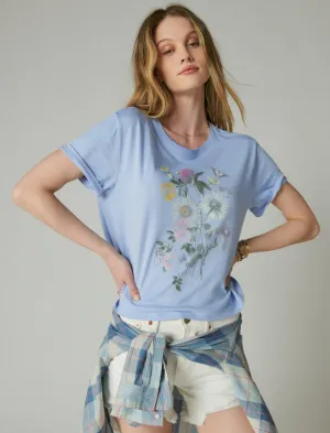 Lucky Brand Monotone Floral Crop Tee Cornflower Lucky Brand