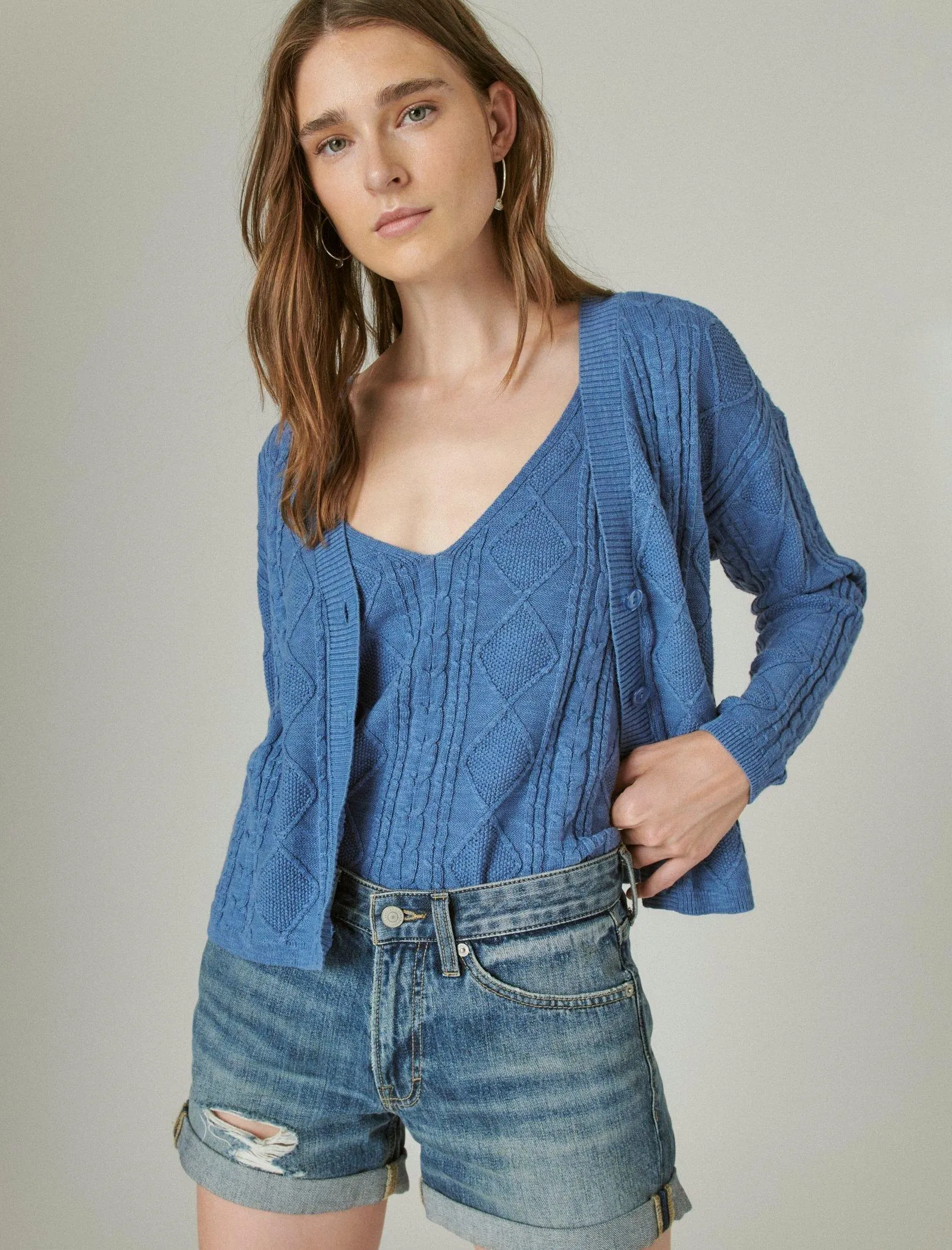 Lucky Brand Pointelle Crop Cardigan Moonlight Lucky Brand
