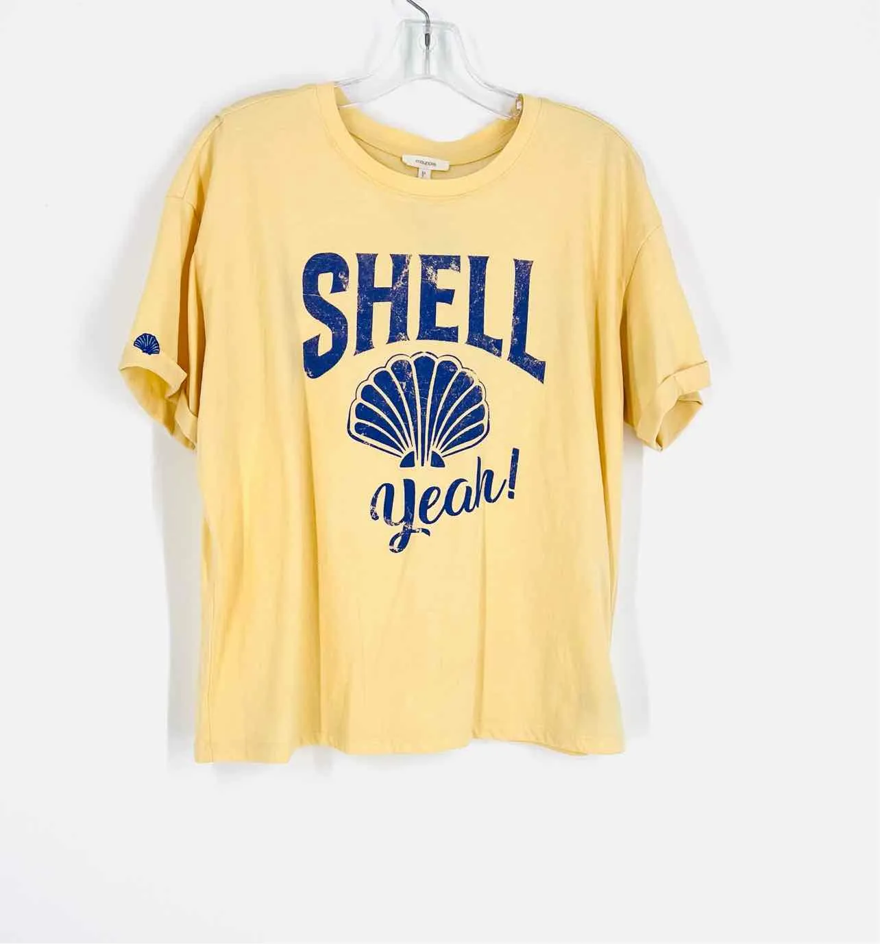 Maurices Size M Yellow/Blue Screen Print Tops Top-Short Sleeve
