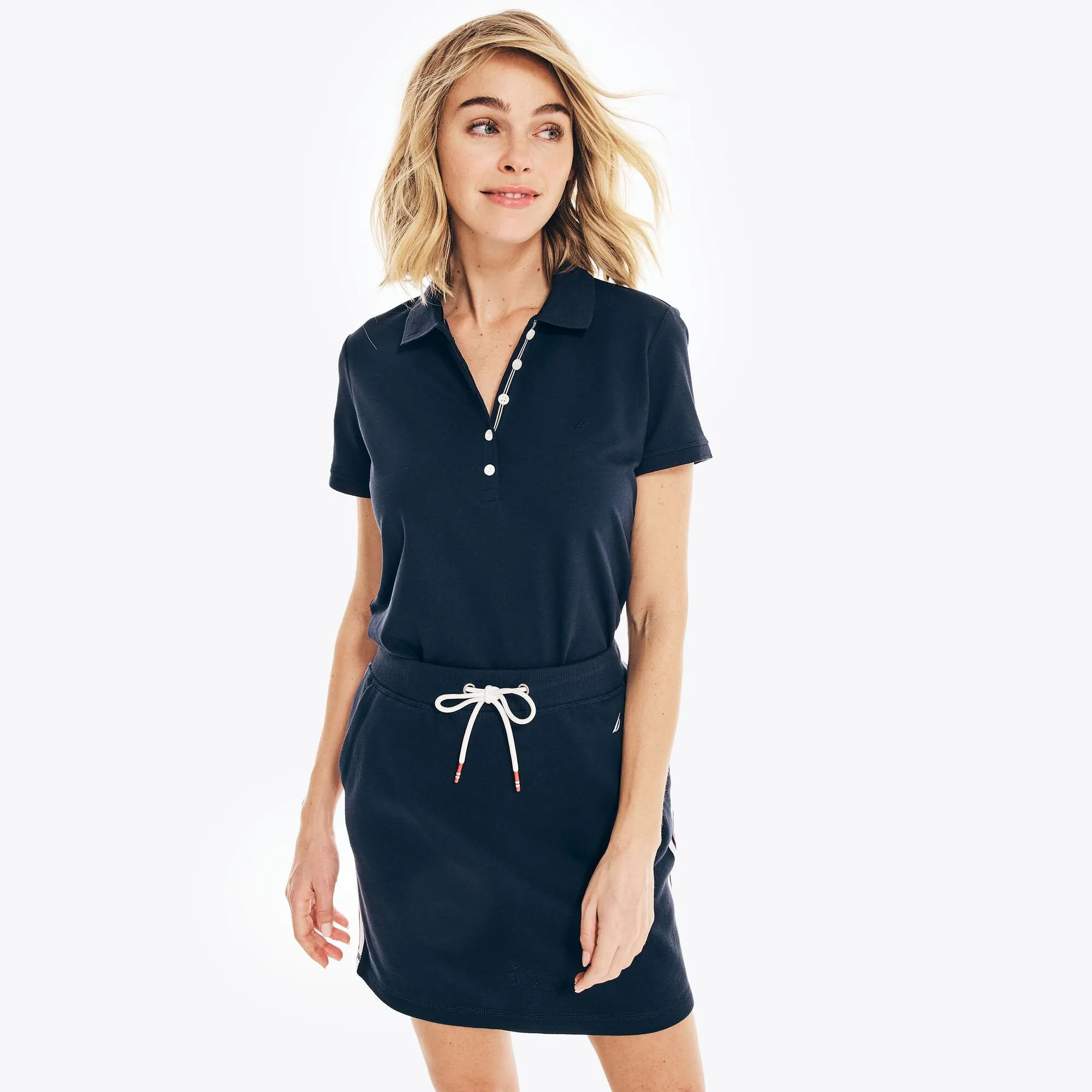 Nautica Women's 5-Button Polo Stellar Blue Heather Nautica