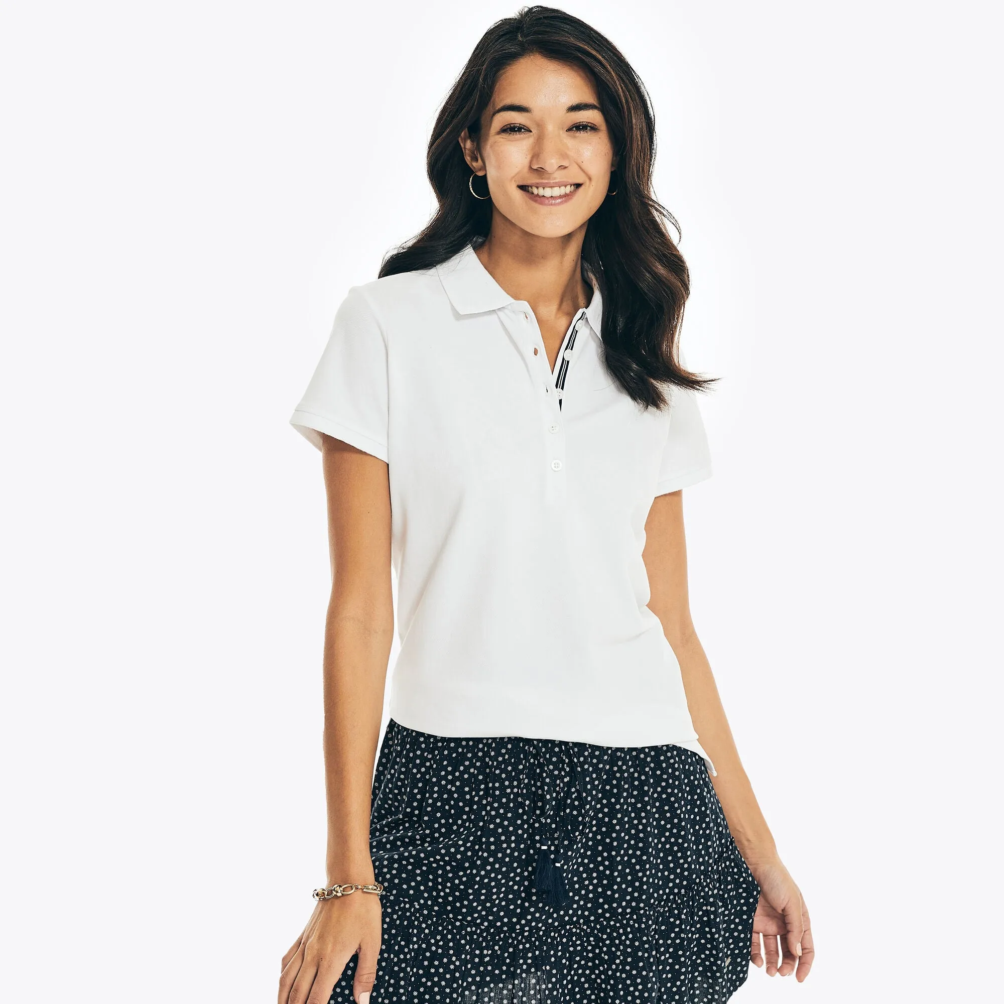 Nautica Womens Classic Fit Chambray Collar Polo