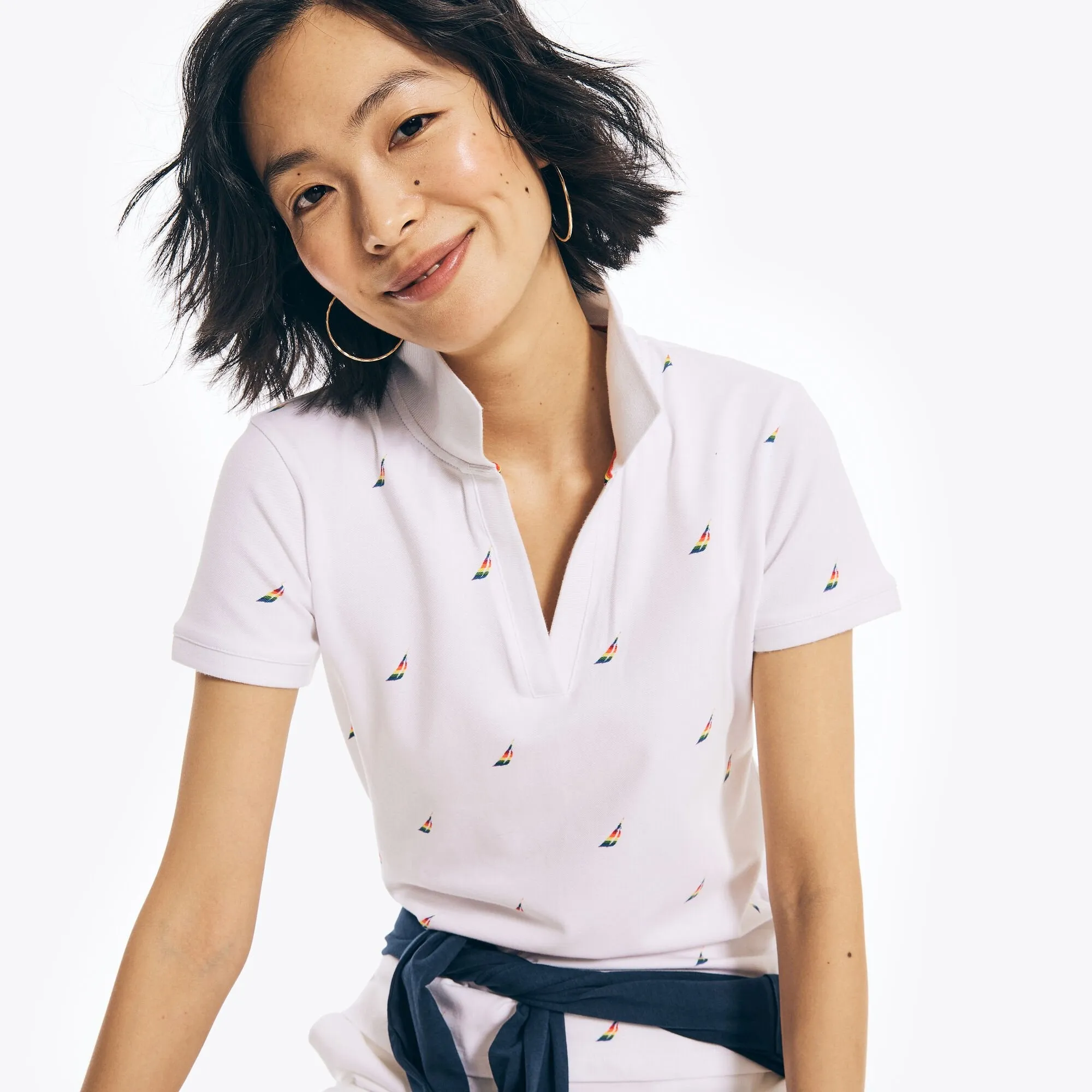 Nautica Women's Split-Neck Pride Polo Bright White Nautica
