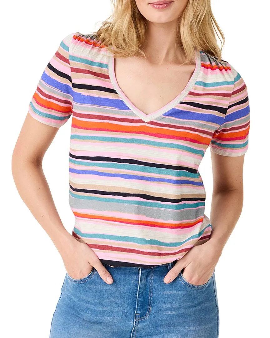 NIC ZOE Painted Stripes V-Neck T-Shirt