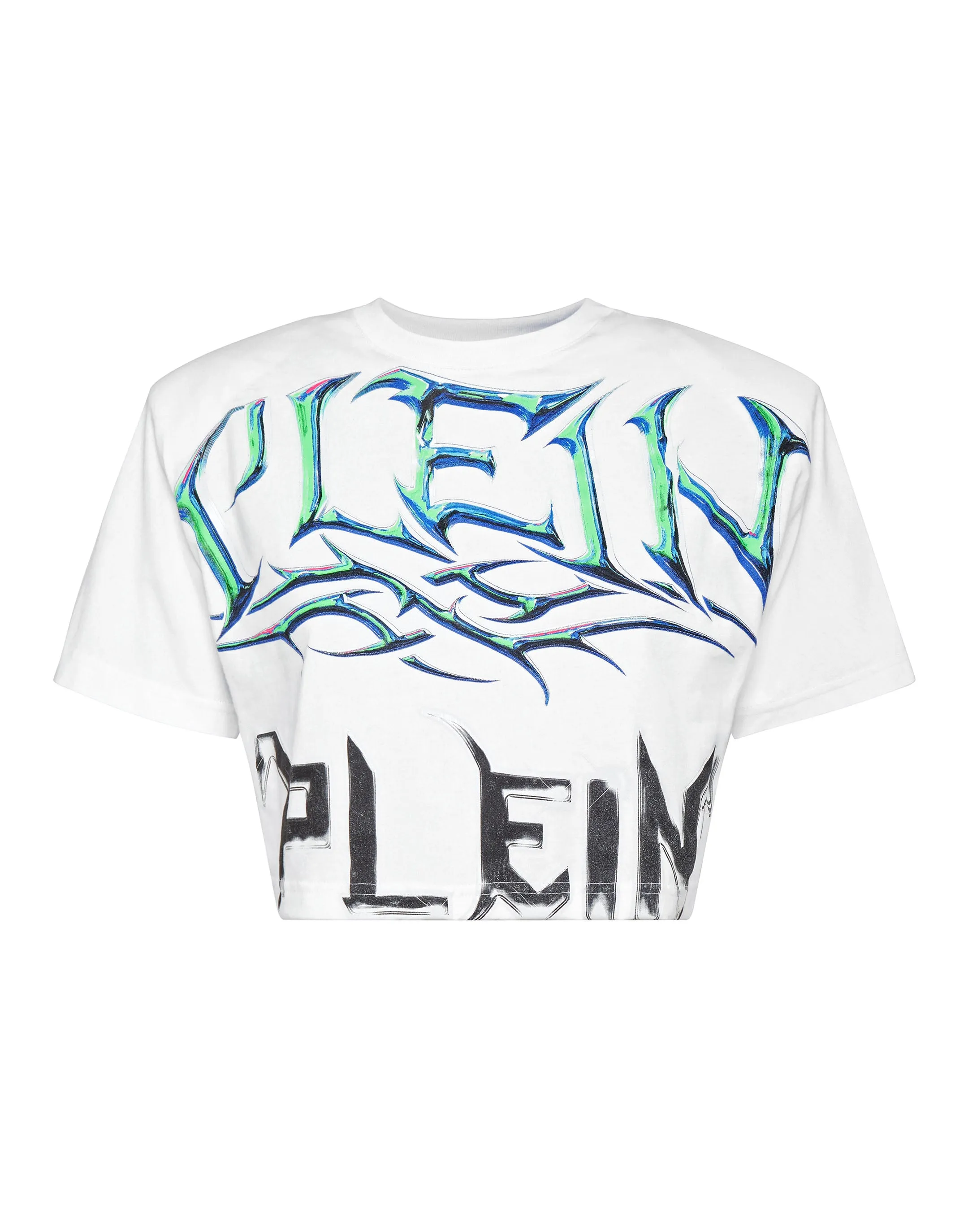 Padded Shoulder Cropped Top Lettering