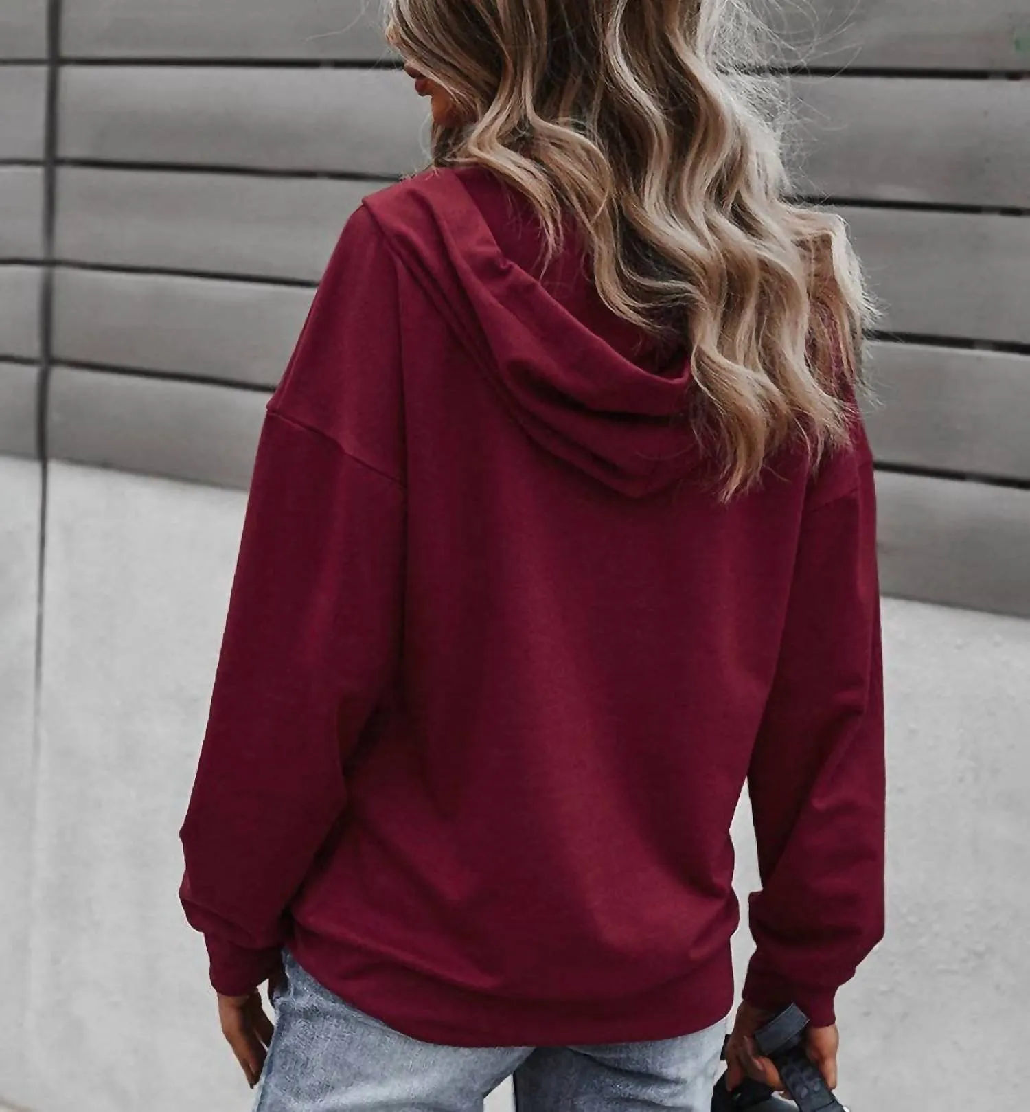 Quilted Pocket Hoodie In Dark Red