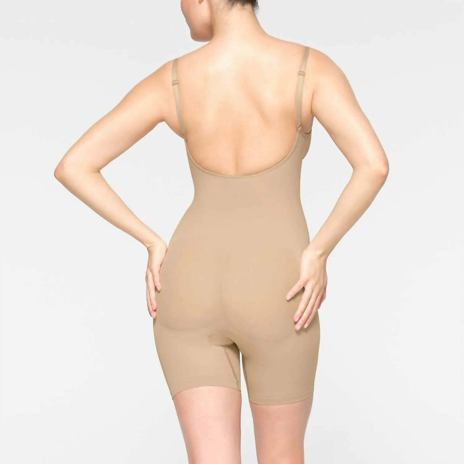 Seamless Sculpt Low Back Mid Thigh Bodysuit In Clay