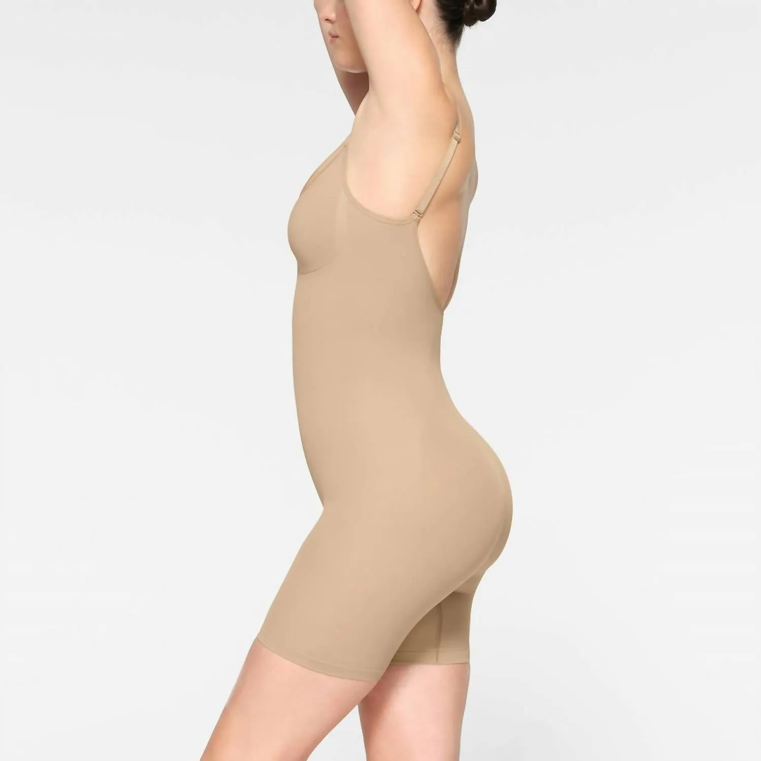 Seamless Sculpt Low Back Mid Thigh Bodysuit In Clay