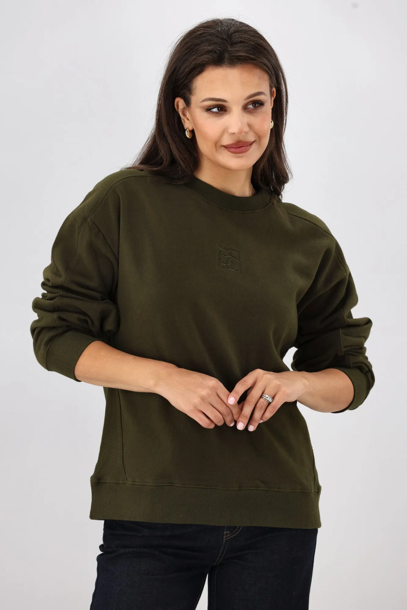 Shine On Essentials Monogrammed Crew Olive