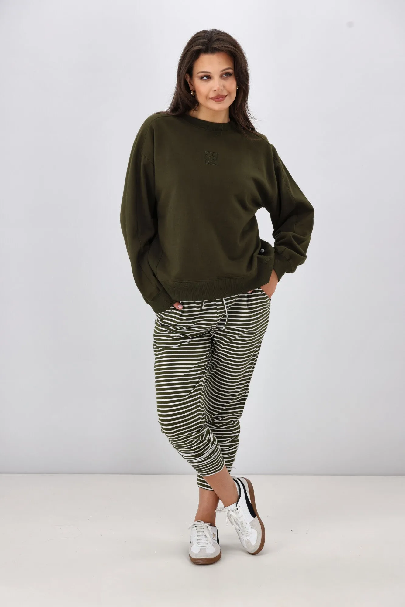 Shine On Essentials Monogrammed Crew Olive