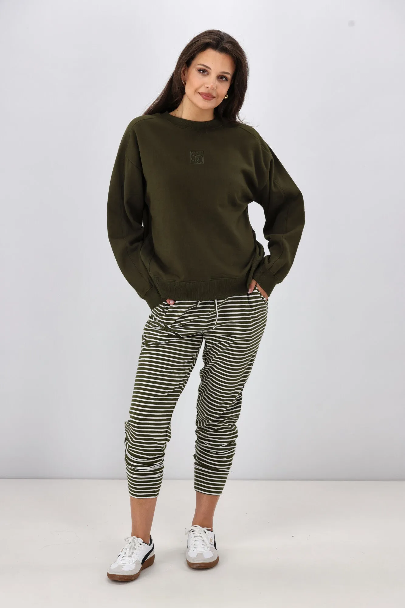 Shine On Essentials Monogrammed Crew Olive