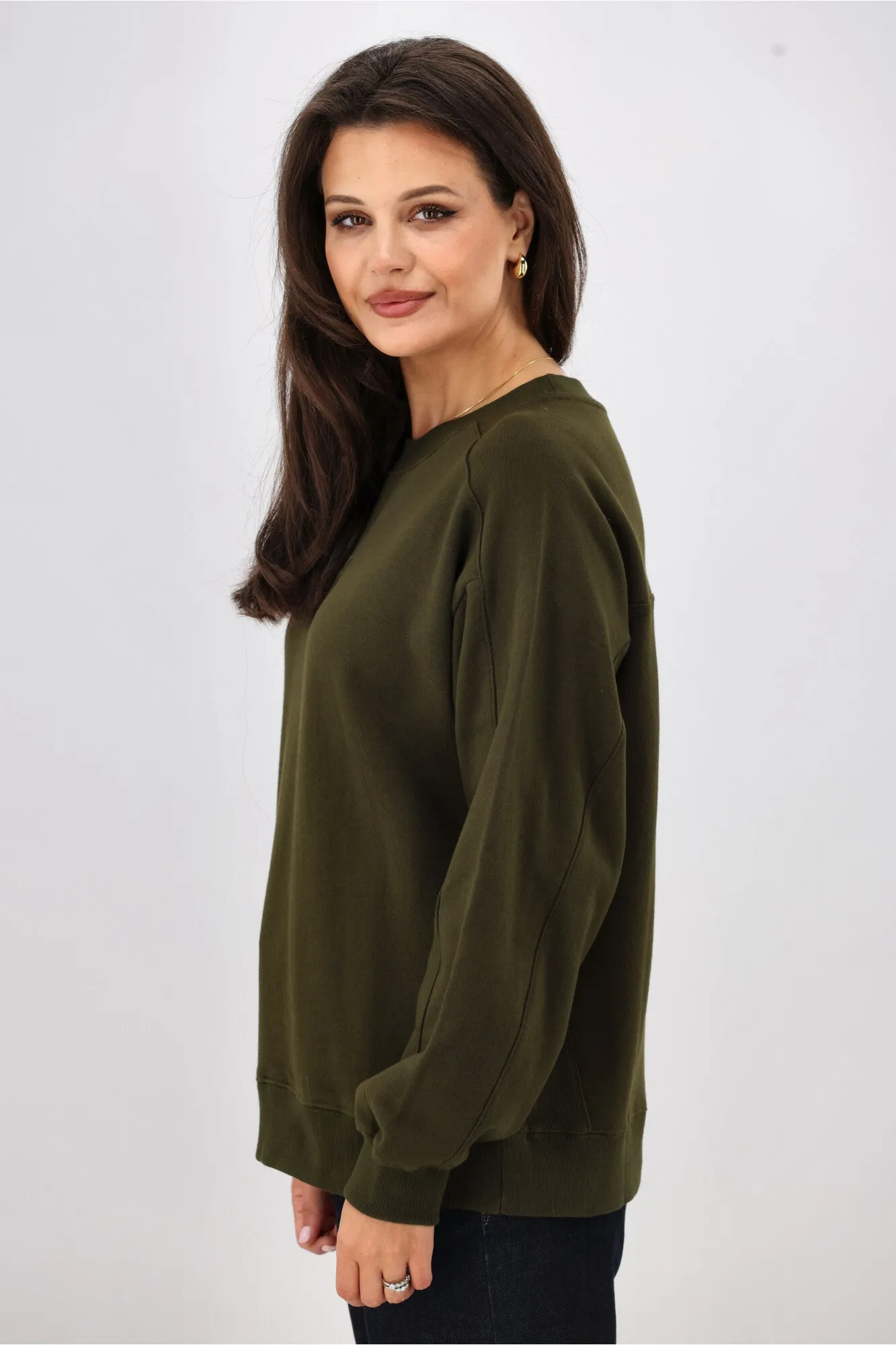 Shine On Essentials Monogrammed Crew Olive