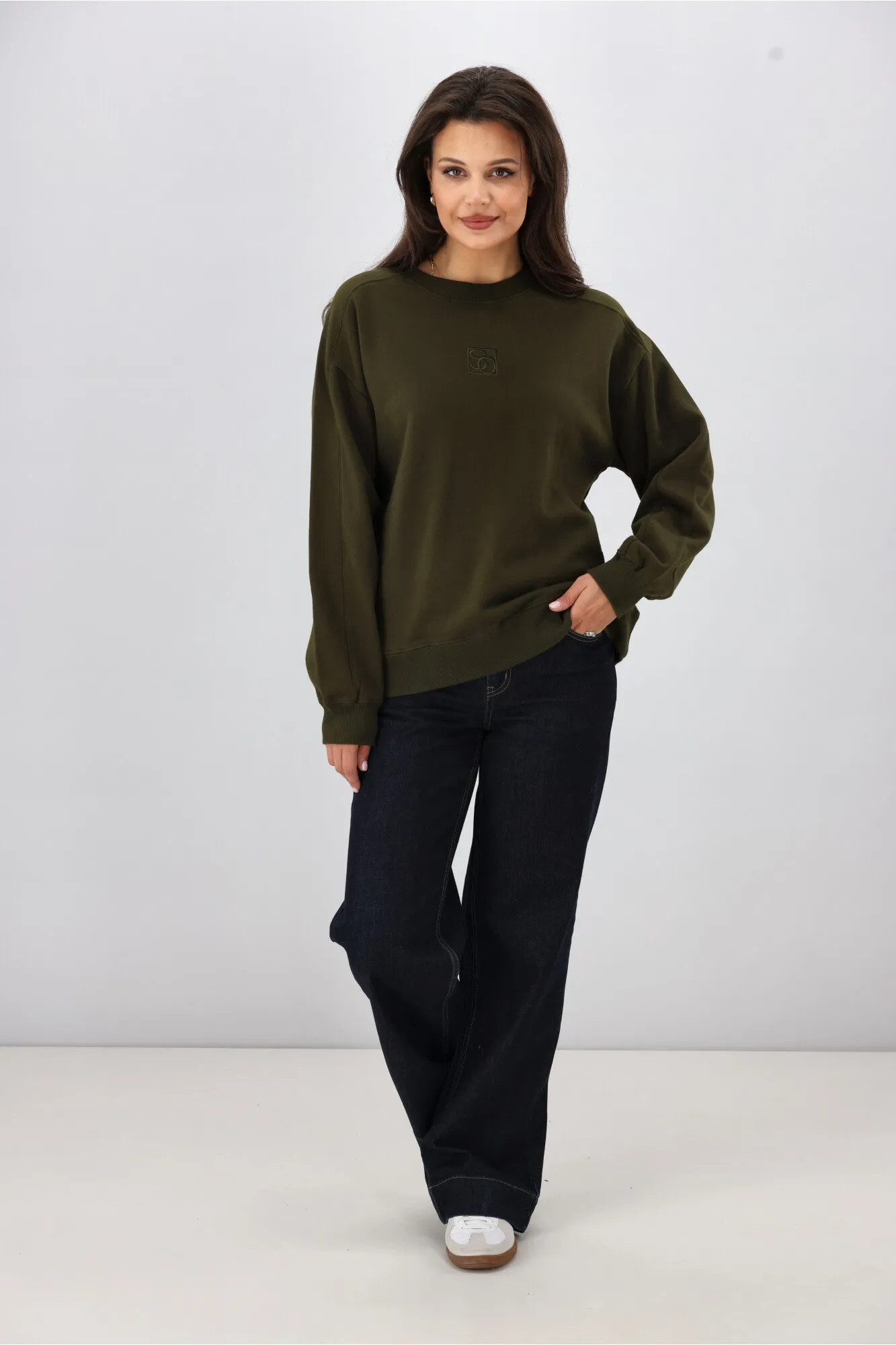 Shine On Essentials Monogrammed Crew Olive