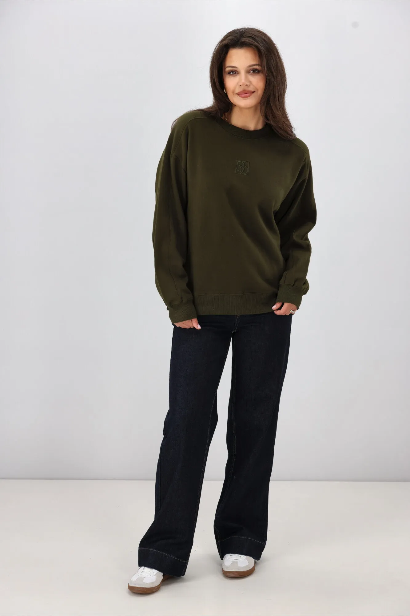 Shine On Essentials Monogrammed Crew Olive