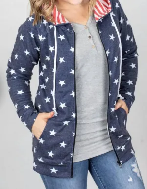 Stars And Stripes Zip Up Hoodie In Blue
