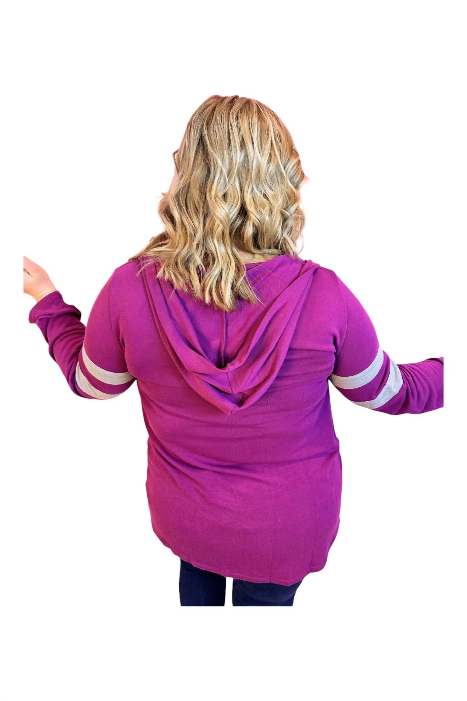Striped Sleeve Hoodie In Magenta