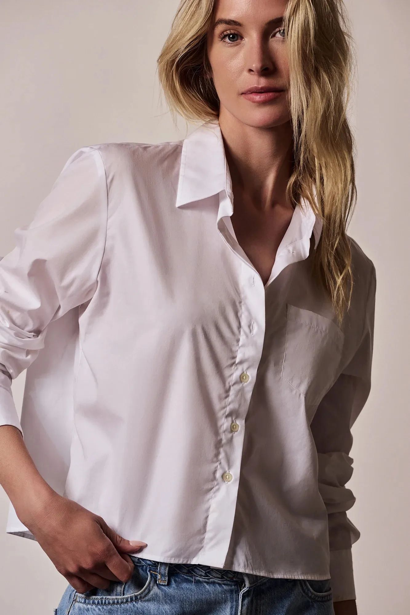 The Long Sleeve Boxy Crop in White