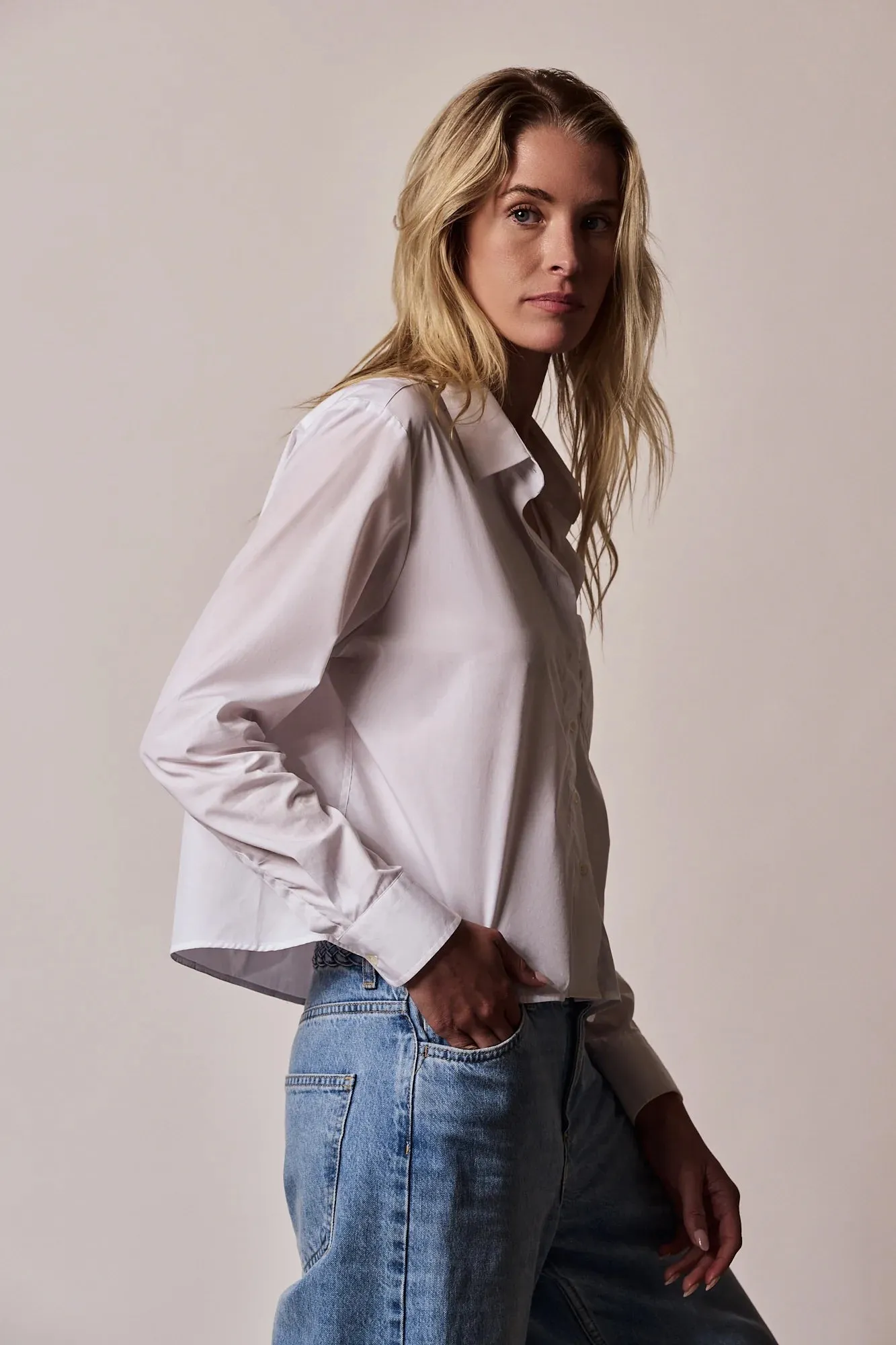 The Long Sleeve Boxy Crop in White