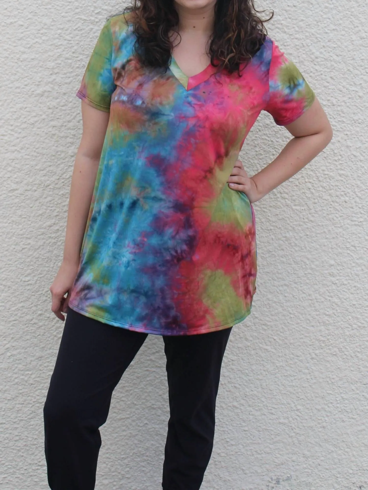 Tie Dye Top In Teal/coral