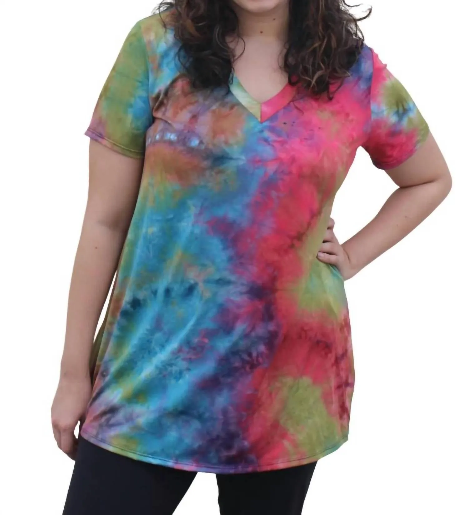 Tie Dye Top In Teal/coral
