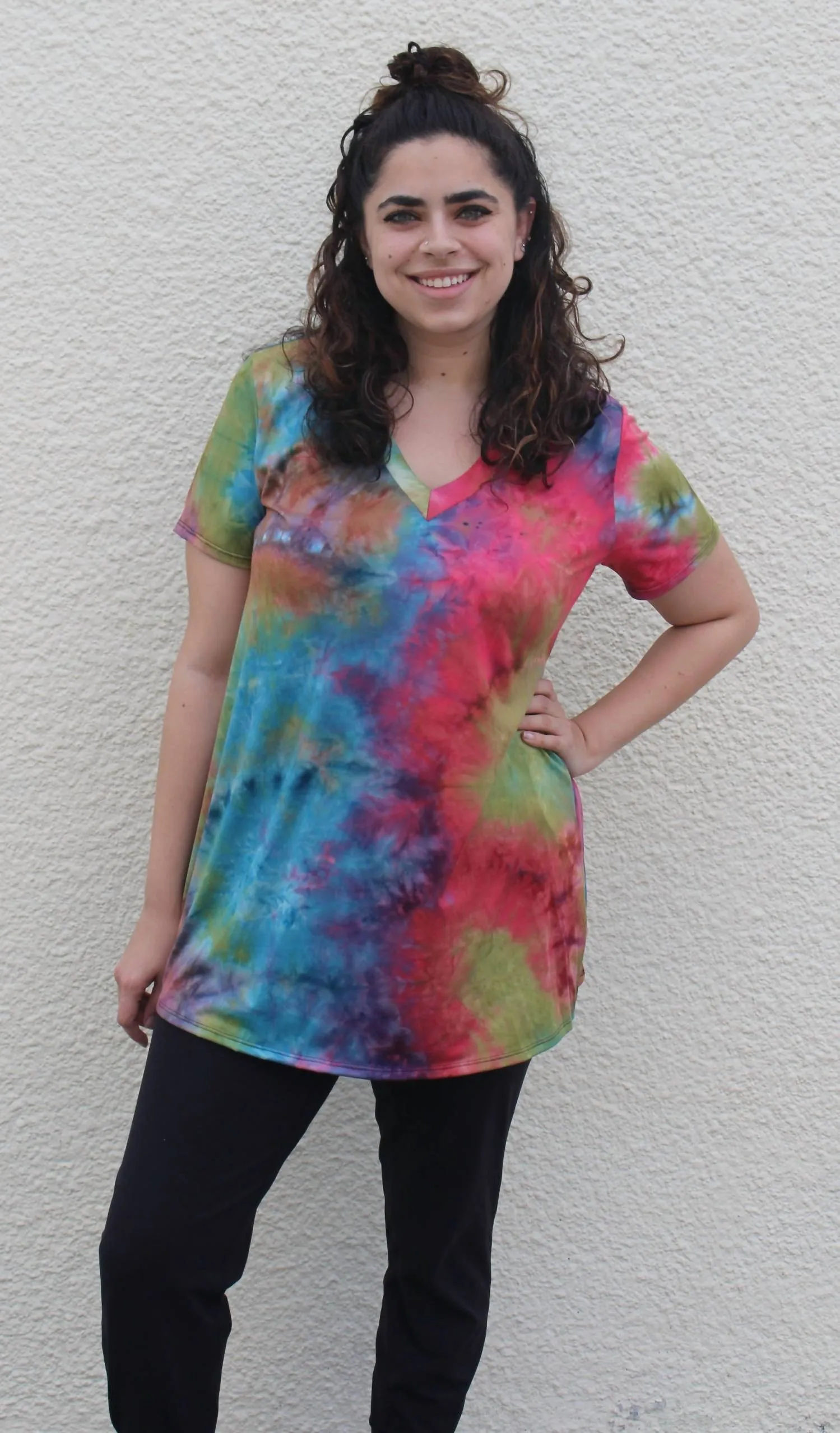 Tie Dye Top In Teal/coral