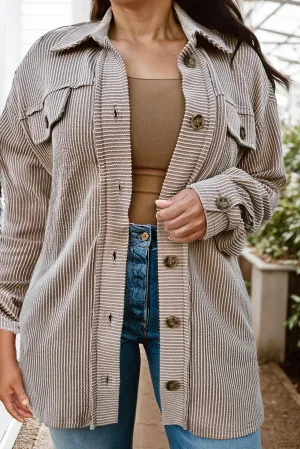 Wavey Textured Button Up - Plus In Brown